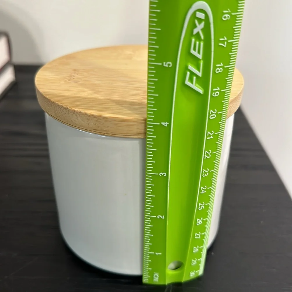 Crate & barrel ceramic canister with bamboo lid